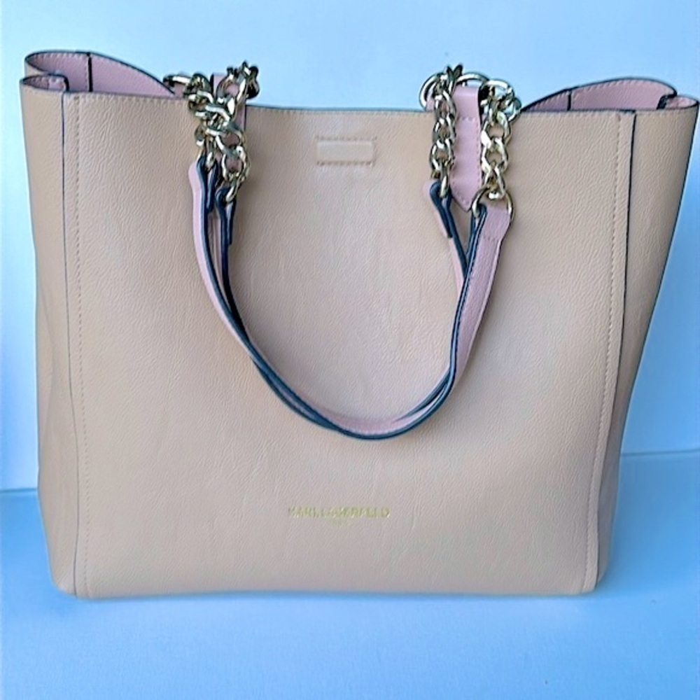 Karl Lagerfeld Vegan Leather REVERSIBLE Light pink/nude Tote w/ Pouchette Pouch - Picture 8 of 11